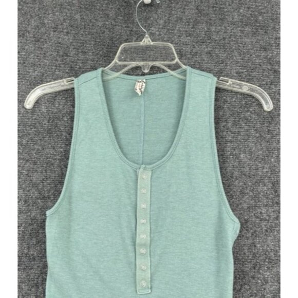 Free People Intimacy Ribbed Jersey Henley With Snaps Green XS - Picture 2 of 11